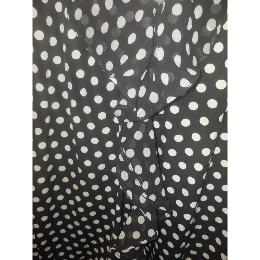 Calvin Klein Womens Polka Dot Ruffle V-Neck Sleeveless Blouse Black White Small - Picture 3 of 4